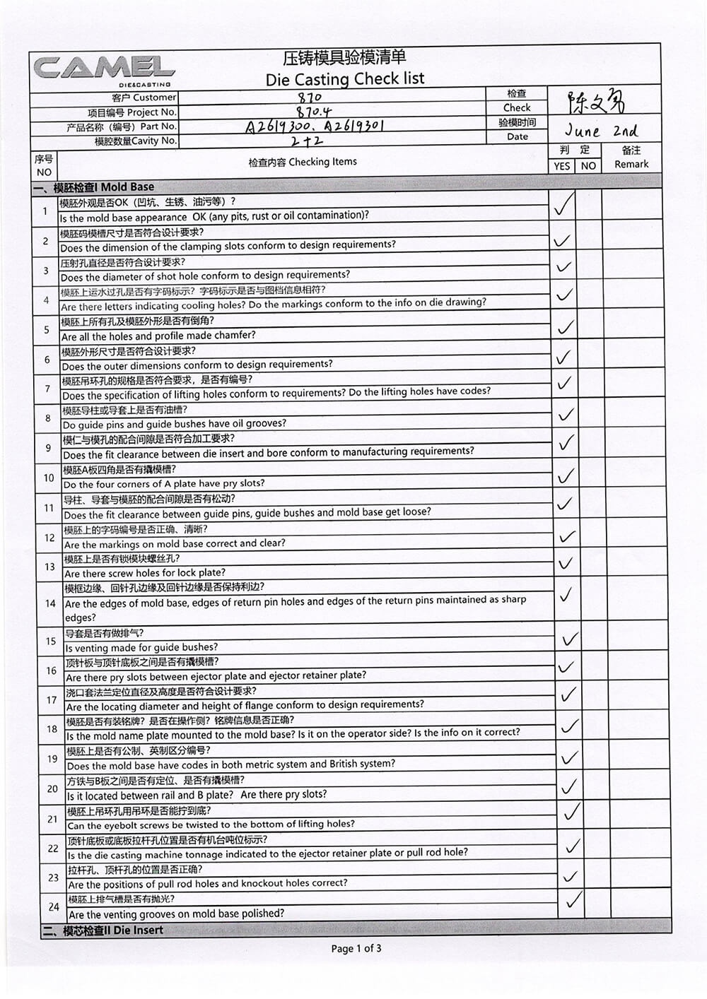 Mold checking list